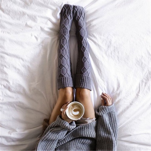 Cozy Knit Stockings - Dark Grey