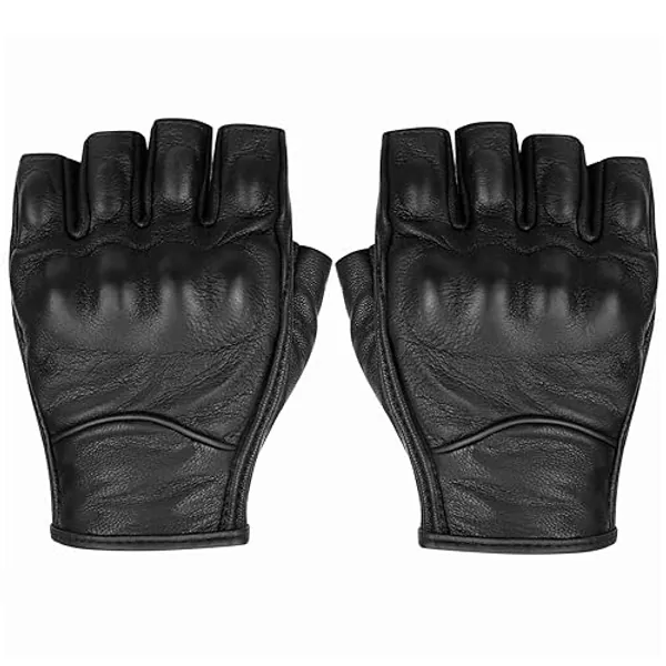 Sibewora Motorcycle Gloves Leather Motor Riding Gloves Half Finger for Men Fingerless Gloves - Medium