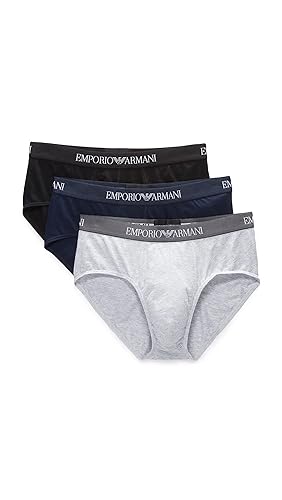 Emporio Armani Men's 3-Pack 100% Cotton Brief - Small - Navy/ Grey/ Black