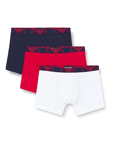 Emporio Armani Mens Bold Monogram 3-Pack BoxerTrunks - Small - Marine/Lacq Red/​white