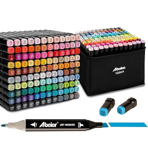 120 Colors Alcohol Markers Set, Dual Tips Blender Art Markers for Drawing, Permanent Sketch Markers for Kids adult coloring, Alcohol Based Markers, Adults Coloring and Artist Illustration. - 120 Colors