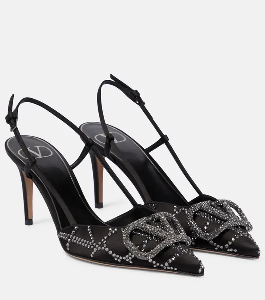 VLogo Signature satin slingback pumps in black - Valentino Garavani | Mytheresa
