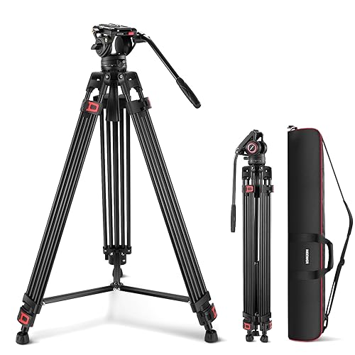NEEWER 74" Video Tripod with Fluid Head, QR Plate Compatible with DJI RS Gimbals, Aluminum Heavy Duty Camera Tripod Professional for DSLR Cameras Camcorders, Max Load 17.6lb/8kg, TP74 - TP74