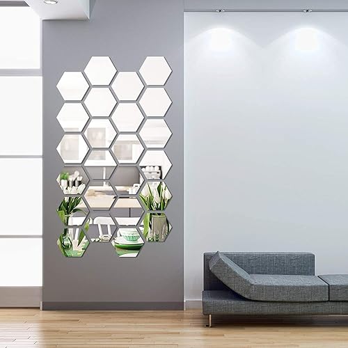 Shappy 24 Pieces Hexagon Mirror Wall Sticker Removable Acrylic Mirror Setting Wall Sticker Decal Honey Comb Mirror Decal for Living Room Bedroom Home Decor (5 x 4.3 x 2.5 Inch) - 5 x 4.3 x 2.5 Inch