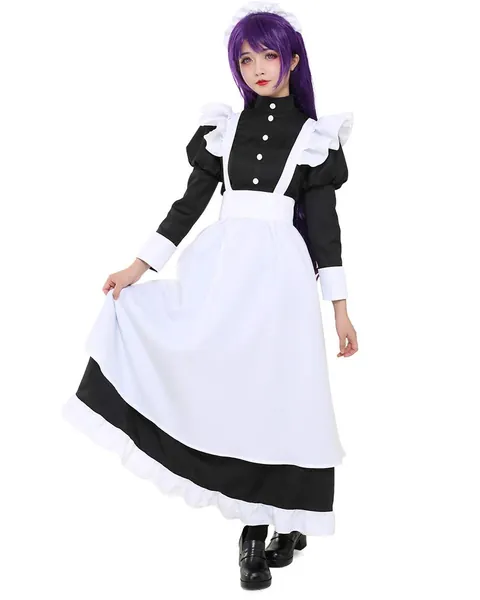 miccostumes Women's Classic Cute Maid Uniform Long Dress Cosplay Costume with Apron - Medium Black/White