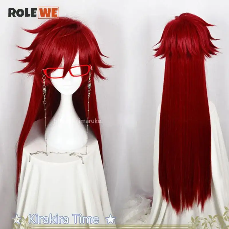 Kuroshitsuji Black Butler Grell Sutcliff Wigs Red Long Straight Heat Resistant Hair Cosplay Wig + Skull Chain Glasses + Wig Cap - AliExpress 200000532