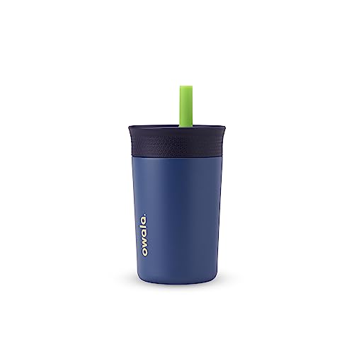 Owala Kids Insulation Stainless Steel Tumbler with Spill Resistant Flexible Straw, Easy to Clean, Kids Water Bottle, Great for Travel, Dishwasher Safe, 12 Oz, Navy and Blue (Home Base) - Home Base