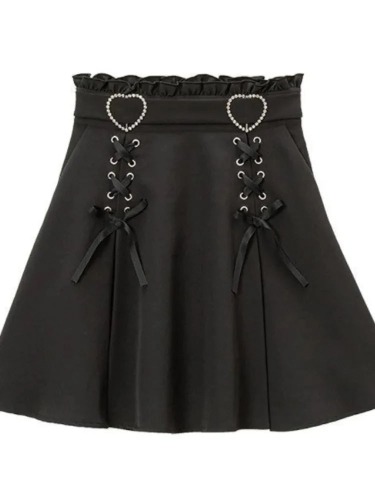Gothic Heart Ribbon Skirts - Black / S