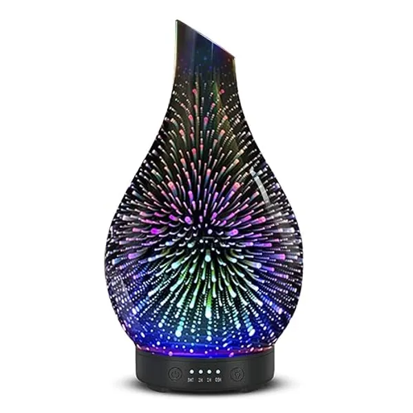 Essential Oil Diffuser Aroma Ultrasonic Diffuser, Night Light with Handmade Glass, BPA Free, 7 Color Changing Waterless Auto-Off Timer Setting 120 ML (Silver) - Silver