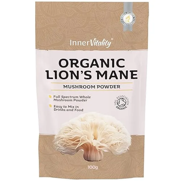Organic Lions Mane Mushroom Powder - High Strength Full Spectrum Lions Mane Supplement to Support Brain & Mental Performance by Inner Vitality (Pack of 1-100g) - 100 g (Pack of 1)