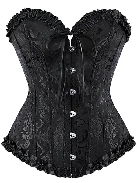 LSFYSZD Women's Lace Up Boned Overbust Corset Bustier Lingerie Bodyshaper Top Plus Size - S - Black