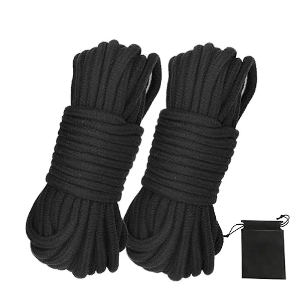 picoggo Soft Cotton Rope Multipurpose Durable Long Rope 10m Length 8mm Thick Tying Rope Macrame Cord DIY Rope (2 Pack, Black+Black) - cotton - Black+Black