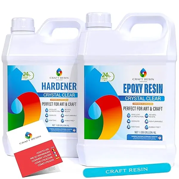 CRAFT RESIN 8L Epoxy Resin Kit - Crystal Clear Epoxy Resin Kit & Hardener for DIY Art, Mold Casting, Wood, Jewelry Making, Coasters, Table Top, Countertop Coating - Food Safe, Heat & UV Resistant - 8L