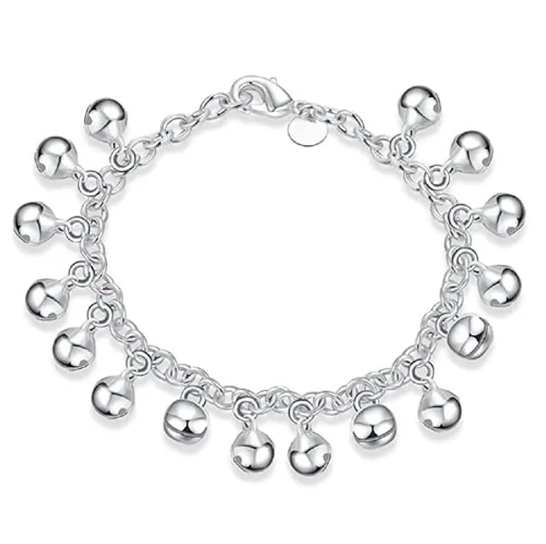 ZDIFDIC 925 Silver Bell Bracelet Anklet Adjustable for Women Musical Instruments Gift Jingle Bells Bead Charm Bracelet Lady Jewelry 8.5", 8.46 inches, Silver
