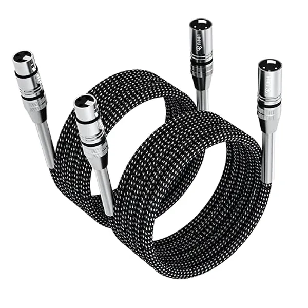 FIBBR XLR Cable 5m-2 Pack, Microphone Cable Nylon Braided XLR Male to Female Heavy Duty Balanced Microphone Cord Compatible with Preamps/Speaker Systems and More - 5M - 2 PACK
