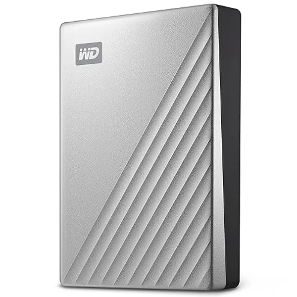 WD 4TB My Passport Ultra for Mac, portable external hard drive, USB-C, Mac Compatible, portable external storage, software with defense against ransomware, backup and password protection, Silver
