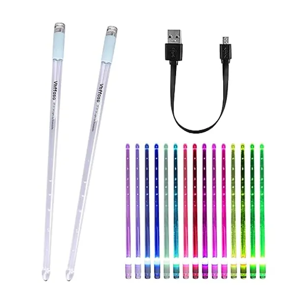 Vhffoso Rechargeable 15 Color Changing LED Light Up Drum Sticks With Storage Bag, Glow In The Dark Drumsticks, Drummer Gifts Glow Plastic Drum Sticks for Adults,Personalized Drum Sticks（２pcs／Pack）