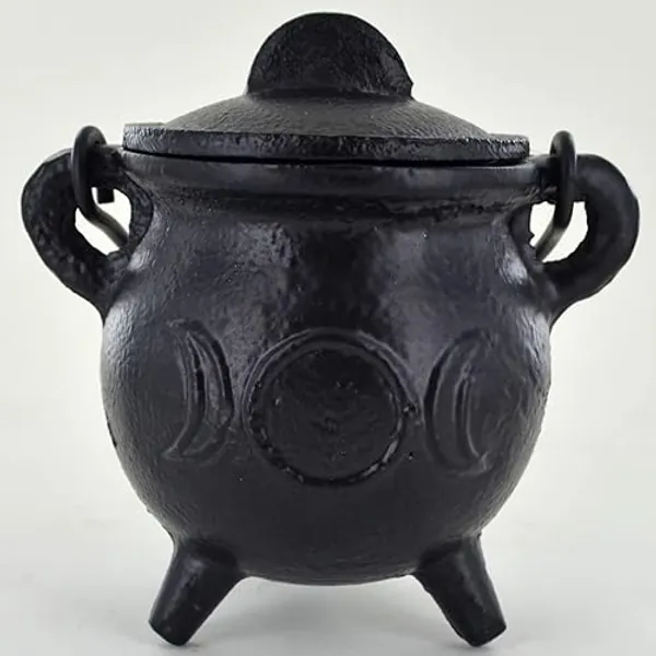 Cast Iron Cauldron Triple Moon Small Witch & Magic Accessory for Wicca Potions Neopaganism Gift