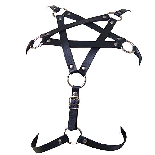 Women's Punk Waist Belt Body Chain Gothic Black Leather Chest Harness Adjustable with Buckles and O-Rings Costume Costume