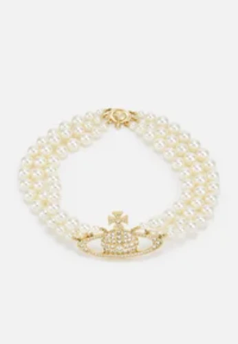 THREE ROW PEARL BAS RELIEF CHOKER - Ketting - gold-coloured/pearl/crystal