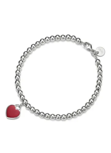 Tiffany & Co. Red Mini Heart kralenarmband van sterling zilver met diamant, 4 mm 52153 • de Bijenkorf