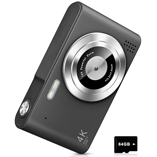 Digital Camera, UHD 4K Kids Camera, 48MP Point and Shoot Digital Cameras with 64GB SD Card and 16X Digital Zoom Anti Shake, Compact Portable Small Gift Camera for Kids Boys Girls Students, Black - Black