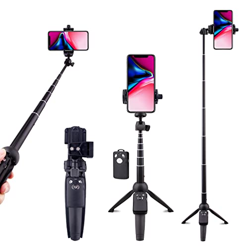 LATZZ Phone Tripod, 40 Inch Selfie Stick, iPhone Stand with Wireless Remote and Phone Holder, iPhone on Tripod Compatible with iPhone Android Phone - 40-54 Inch - Black(40inch)