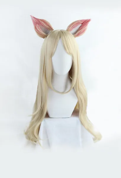 League of Legends KDA Ahri Gradient Gold Highlights Long Curly Cosplay Wig