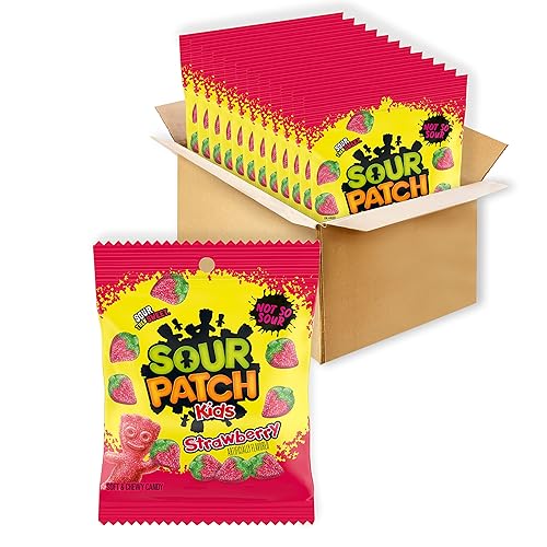 SOUR PATCH KIDS Strawberry Soft & Chewy Candy, Bulk Candy, 12 - 3.6 oz Bags - Strawberry - 3.6 Ounce (Pack of 12)