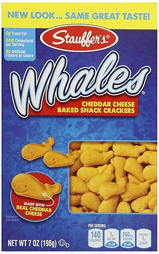 Stauffer's Whales Snack Crackers, Baked Cheddar, 7 Ounce - Cheddar Cheese - 7 Ounce (Pack of 1)