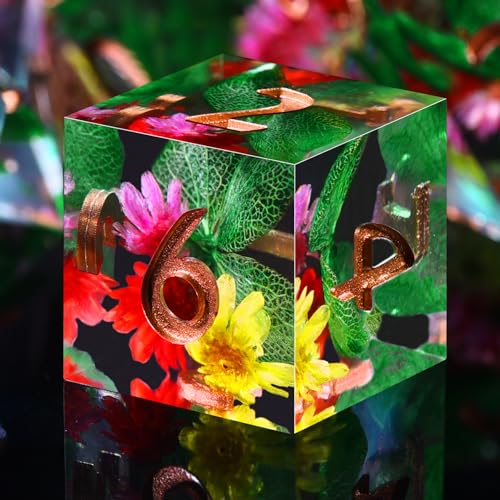 AUSTOR 7-Die DND Dice Set Handmade Sharp Edge Dice Resin Polyhedral Dice for Dungeons and Dragons RPG MTG Table Games（Green Leaf） - Green Leaf