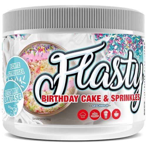 Flasty Geschmackspulver (Birthday Cake & Sprinkles) 1 x 250g Kalorienarmes Flavour Pulver mit Nur ca. 9 kcal pro Portion bringt es Leben in deinen Quark, Joghurt und vielem mehr. - Birthday Cake & Sprinkles
