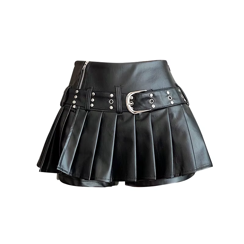 Feminino preto gótico a linha saia de couro plissado y2k mini shorts saias harajuku coreano emo saia 2000s roupas vintage verão - AliExpress 