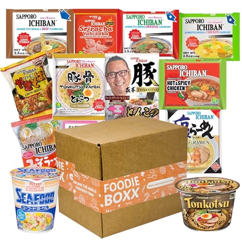 FOODIE BOXX Japanese Instant Ramen Noodles Variety Pack with Cookies & Chopsticks (Japanese) - Japanese