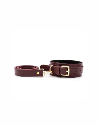 Black Collar with Leash | Burgundy / Gold