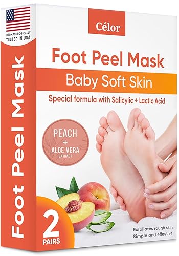 Foot Peel Mask (2 Pairs) - Foot Mask for Baby Soft Skin - Remove Dead Skin, Dry, Cracked Feet & Callus, Foot Spa, Made with Aloe Vera Extract for Women and Men Feet Peeling Mask Exfoliating, Peach - Peach - 2 Pair (Pack of 1)