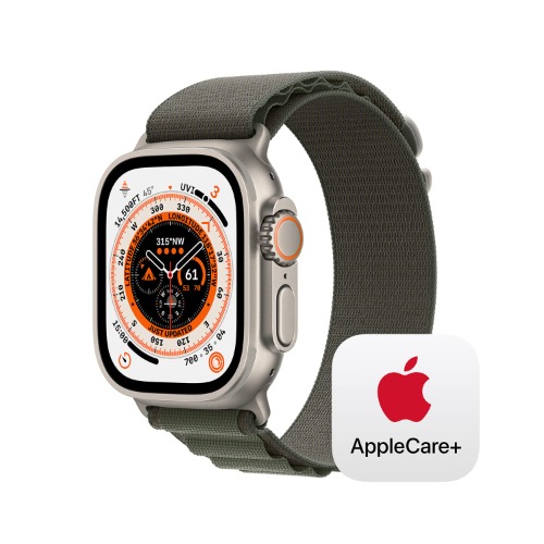 Apple Watch Ultra GPS + Cellular, 49mm Titanium Case with Green Alpine Loop - Large with AppleCare+ (2 Years) - Titanium Case with Green Alpine Loop Alpine Loop Large - fits 165-210mm wrists With AppleCare+ (2 Years)