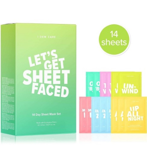I DEW CARE Sheet Mask Pack - Let’s Get Sheet Faced | Christmas Gifts, Holiday Gifts, 14-Day Intense Skincare Makeover with Collagen, Tea Tree Oil, Eucalyptus, Lotus Flower, 14 Count - 01 Let's Get Sheet Faced (14 Sheets)