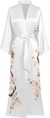 BABEYOND Kimono Robe Cover up Long Floral Satin Sleepwear Silky Bathrobe Bachelorette Robe