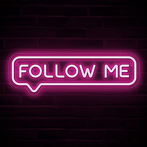 Lumoonosity Follow Me Neon Sign - LED Follow Me Neon Lights for Streamers/Influencers/Gamers – Pink Led Signs for Wall, Bedroom, Game Room Decor - Live Streaming Neon Signs - 16.5 * 4.7-inch - Follow Me Pink