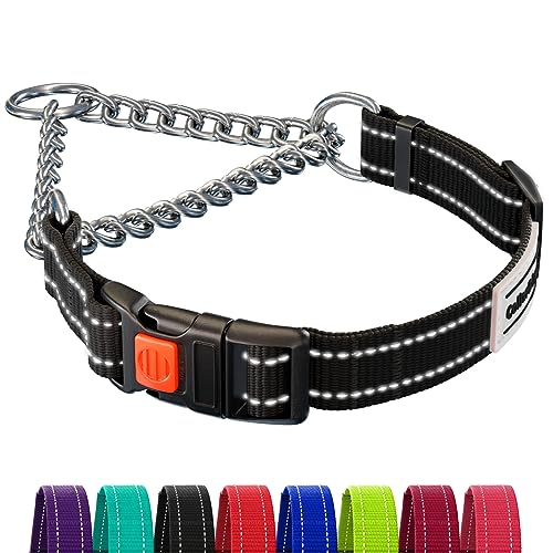 CollarDirect Martingale Dog Collar Dog Choke Collars Stainless Steel Chain Quick Release Buckle - Reflective Collar for Large, Medium, Small Dogs - Black, Large (Neck Size 17"-22") - L, Neck Size 17"-22" - Black