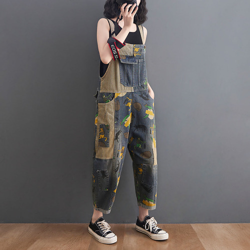 Vintage Animal Print Overalls | Gray / M