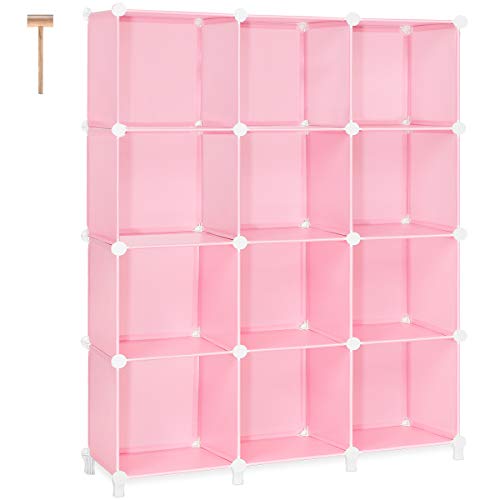 TomCare Cube Storage Organizer 12-Cube Storage Shelves Cube Organizer Closet Organizer DIY Bookshelf Bookcase Plastic Storage Cubes Shelf Clothes Storage Organizer Shelves for Bedroom Home, Pink - Pink