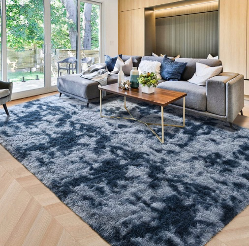 ISEAU Super Soft Rugs for Living Room Shaggy Area Rug, 5x8 Feet Tie-Dye Shaggy Area Rug Fluffy Rugs for Bedroom, Non-Slip Abstract Fuzzy Rugs Dorm Shag Rugs for Girls Boys Kids Room, Dark Blue - 5ft x 8ft Dark Blue