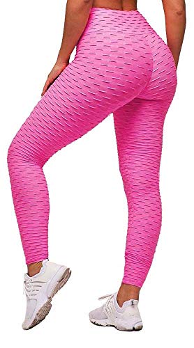 Memoryee Leggings Femme Anti-Cellulite Push Up Butt Lift Elastique Taille Haute Grande Taille Sport Pantalon de Yoga - Rose Rouge - XXL