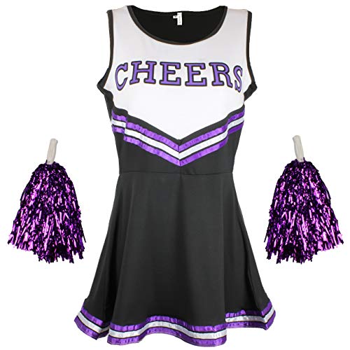 Uniforme de pom-pom girl - Costume High School Musical - Avec pompons - XL - Noir/Violet
