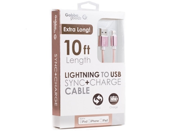 GabbaGoods MFI certified Metallix 10-Ft Sync and Charge Lightning Cables - Rose Gold