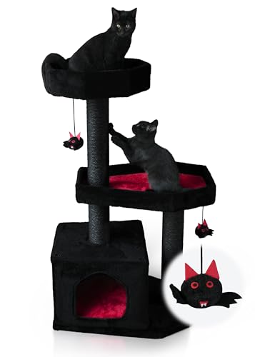 KONELCARE Gothic Cat Tree-Spooky Cat Tree with Coffin Bed,Cat Condo,Thick Scratching Post for Halloween