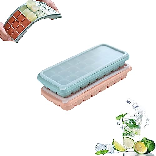 Silicone Ice Cube Trays with Lids, Set of 2, BPA Free, Easy Release and Flexible Silicone Stackable Ice Cube Molds, Reusable Freezer Ice Trays for Whiskey, Cocktail, Chocolate and BPA Free - Square(Pink+Blue)