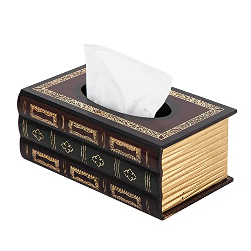 Crafted Classical Retro Wooden Antique Book Tissue Box Cover Rectangular Tissue Holder Dispenser Paper Cover Case Napkin Holder Home Decor for Bathroom Living Room Office car Kitchen (Red) - Red